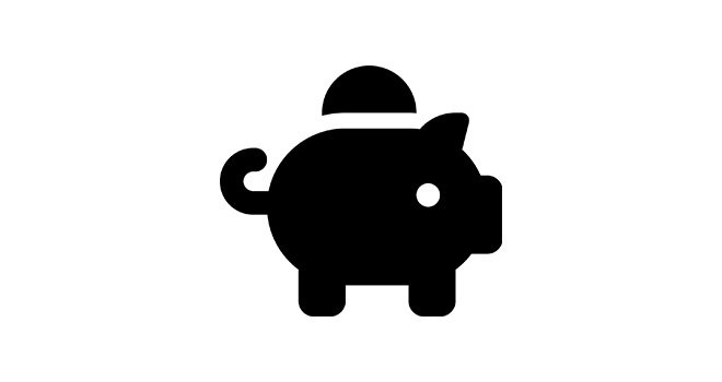 Black and white illustration of a piggy bank.