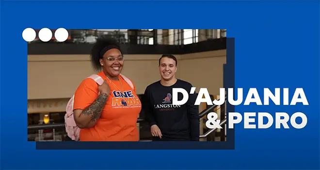 TCC transfer students D'ajuania & Pedro stand together at Langston University