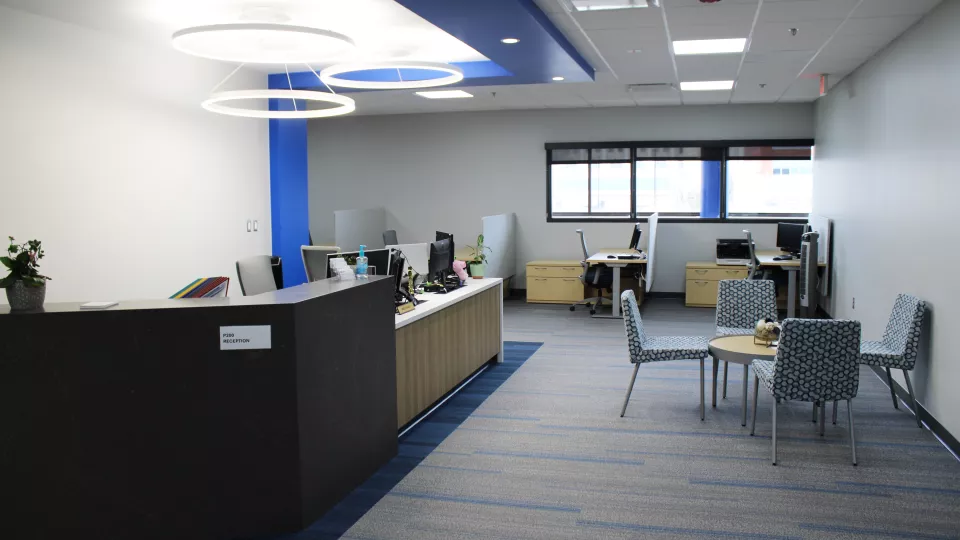 The front desk at the School of Health Sciences office suite.